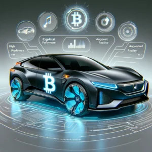 It's a black honda civic car with bitcoin logo on it. Shows that honda accepts bitcoin